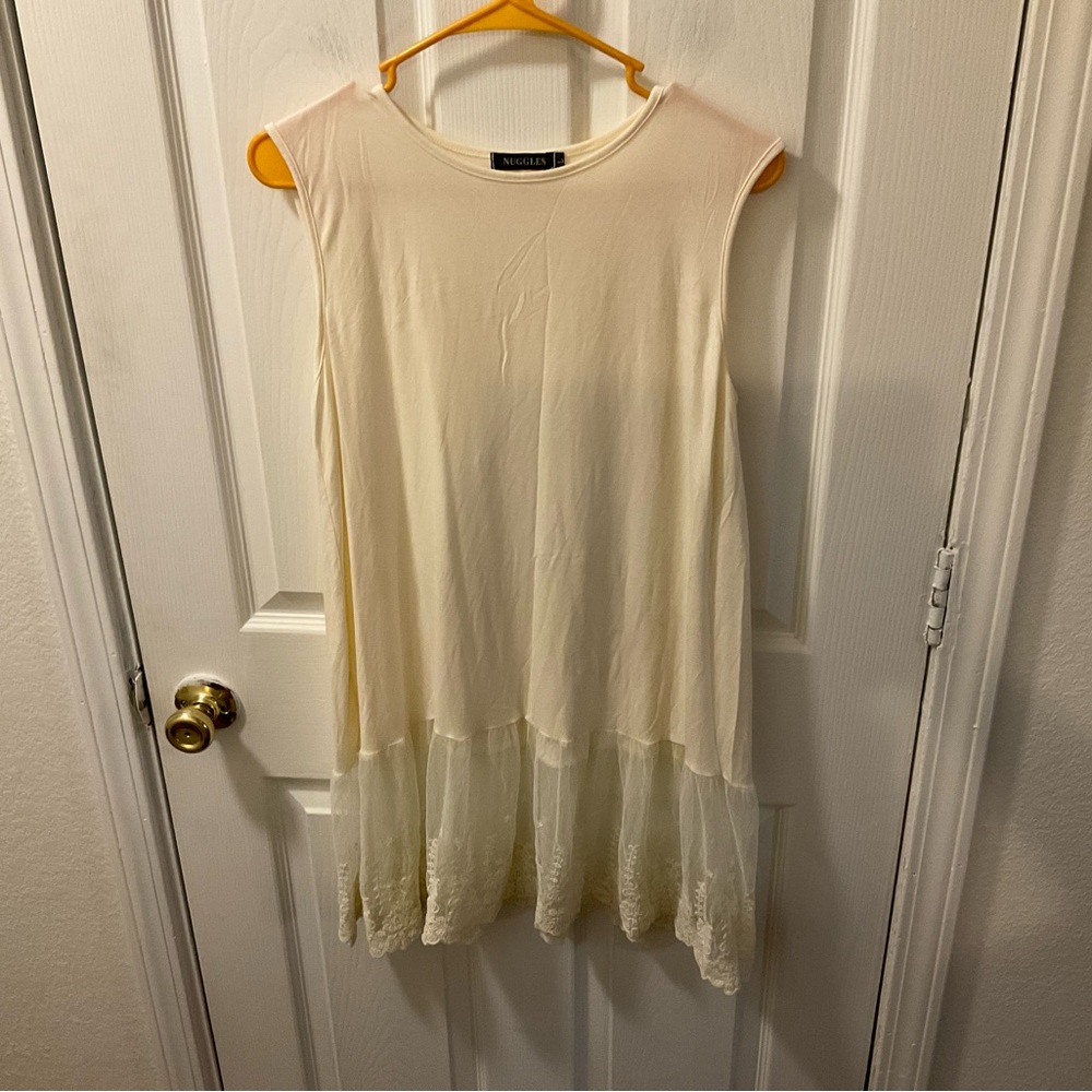 Nuggles Cream Sleeveless tunic with Lace Hem